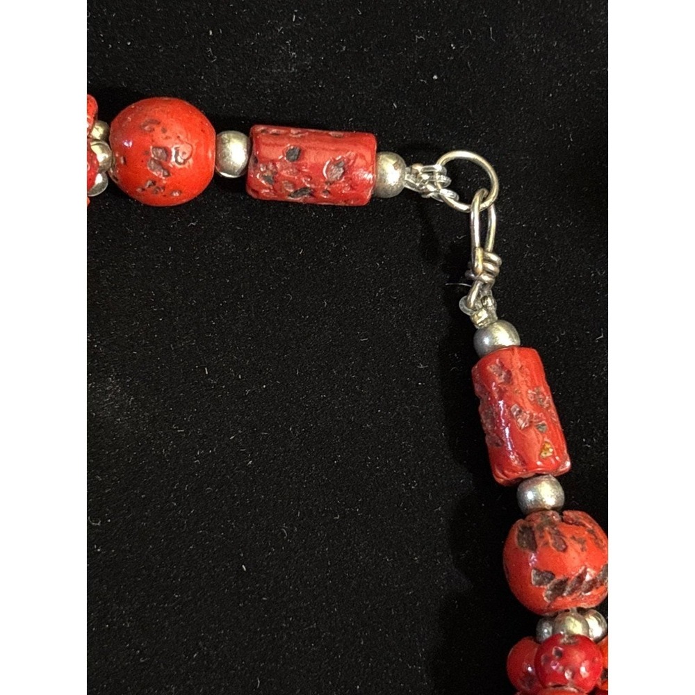 VTG Tibetan Red Coral & Turquoise Beaded Necklace With‎ Silver Accents - Picture 4 of 7